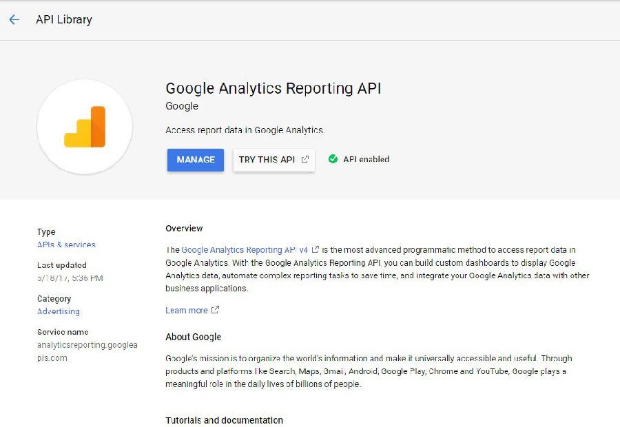 Google Analytics Reporting API